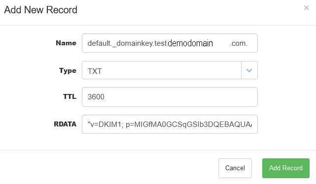 DKIm-Eintrag im Wint global DNS